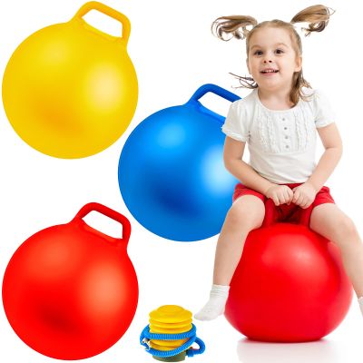 Lewtemi 3 Pcs 18 Inch Inflatable Bouncy Hopper Ball Large Round Jumping Balls with Handles for Kids Hopping Toys for 6 Years Old and Above Children Boy Girl(Yellow, Blue, Red)