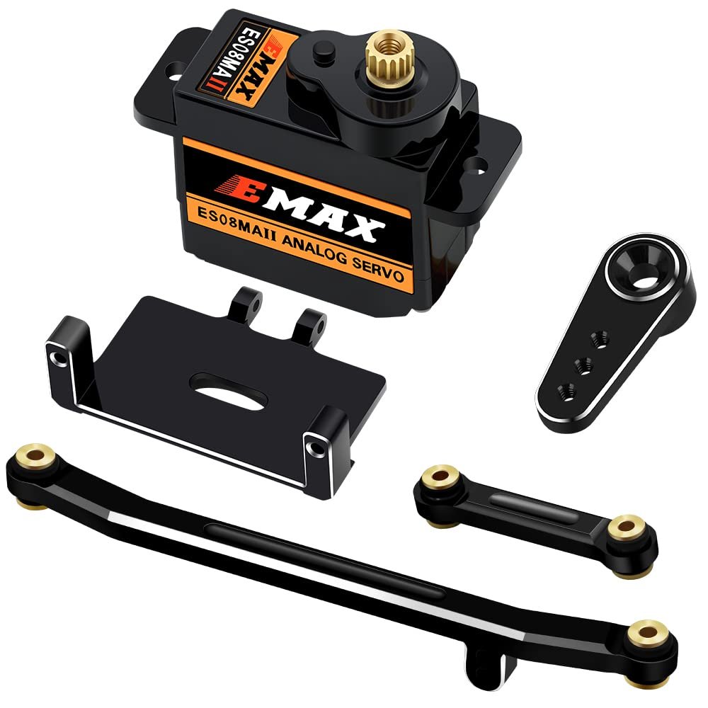 EPINON for AXIAL SCX24 Servo Metal Gear EMAX Servo Steering Servo with Servo Mount Bracket and Arm and Steering Link Set SCX24 Upgrade Parts (Black)