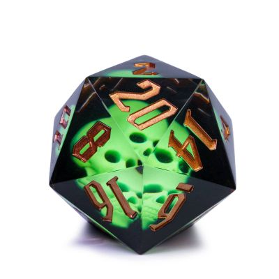 Cusdie Large D20 Dice 55mm with Sharp Edges, D&D 20 Sided Dice, Handmade DND Giant D20 for RPG, Table Games(Green Skull)