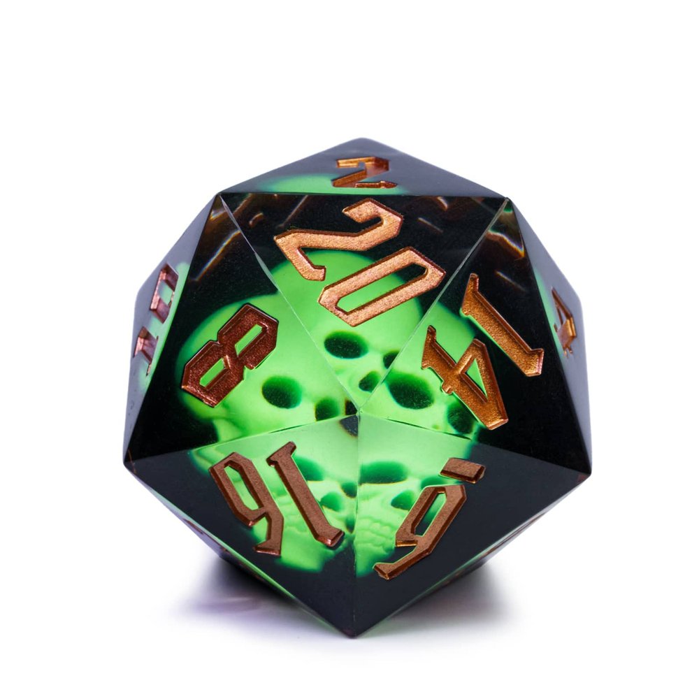 Cusdie Large D20 Dice 55mm with Sharp Edges, D&D 20 Sided Dice, Handmade DND Giant D20 for RPG, Table Games(Green Skull)