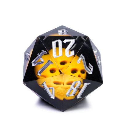 Cusdie Large D20 Dice 55mm with Sharp Edges, D&D 20 Sided Dice, Handmade DND Giant D20 for RPG, Table Games(Yellow Skull)