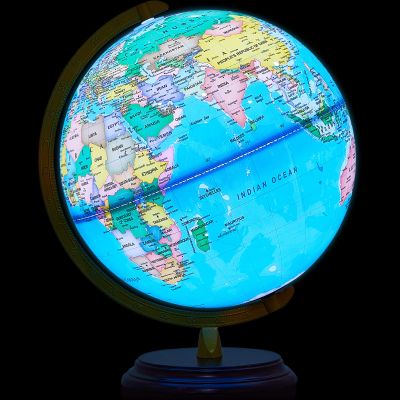 Amylove 13'' Illuminated World Globe for Adults 720/360 Rotation Rewritable Light Up Globe with Stand World Map for Interactive Learning Light with Base Lamp LED Decor (Brown Wood,Classic)