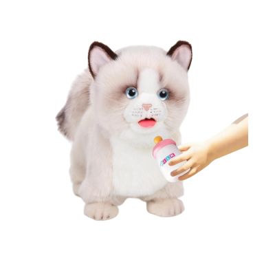 CU-MATE Interactive Pet Ragdoll Cat,Electric Plush Toy Cat,Robot Stuffed Cat with Walking/Nodding/Tail Wagging/Barking/Drinking Milk, Gift for Girls Boys