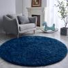 FJZFING Navy Blue Round Rug Ultra-Soft Plush Modern 5x5 Circle Area Rug for Kid's Bedroom, Fluffy Shag Circular Rug for Nursery Room, Non-Slip Home Decor Cute Navy Blue Carpet for Teen's Room view 1