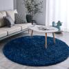 FJZFING Navy Blue Round Rug Ultra-Soft Plush Modern 5x5 Circle Area Rug for Kid's Bedroom, Fluffy Shag Circular Rug for Nursery Room, Non-Slip Home Decor Cute Navy Blue Carpet for Teen's Room view 2