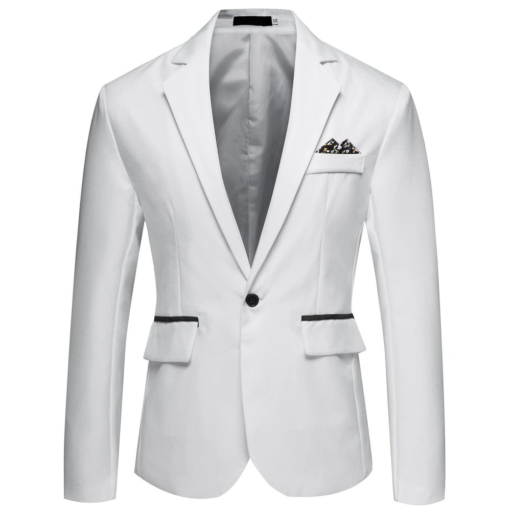 Men Casual Slim Fit Suit Jacket Lightweight Notched Lapel Business Sport Coat 1 Button Daily Wedding Party Blazer (White,3X-Large)