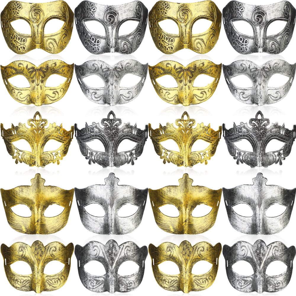 Yunsailing 40 Pcs Masquerade Mask Bulk Vintage Mardi Gras Masks Antique for Venetian Ball Carnival Cosplay Performance Prop(Gold, Silver)