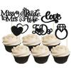 Gyufise 24Pcs Bride to Be Cupcake Toppers Black Glitter I Do Love Heart Ring Miss To Mrs Cupcake Picks Bridal Shower Cake Decorations for Wedding Engagement Bachelorette Party Supplies view 1