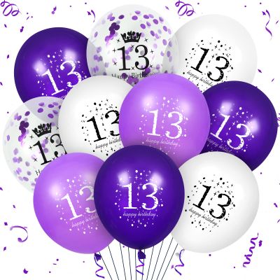 13th Purple Birthday Balloons Decorations, 16PCS Purple White Happy 13th Birthday Confetti Latex Balloons for Girls Boys Happy Birthday Party Wedding Anniversary Indoor Outdoor Party Supplies,12 Inch