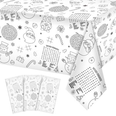 3 Pack Christmas Tablecloth Christmas Activity Paper Tablecloth Santa Claus Snowman Gnome Color-in Paper Disposable Tablecover for Kids Xmas Winter Holiday Birthday Party Decoration 54X108 Inch