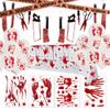 kkekos 34 PCS Halloween Decorations Set - Bloody Handprint Window Stickers - Halloween Banner Bloody Knife - Bloody Balloon - Halloween Tablecloth (Set 1) view 1