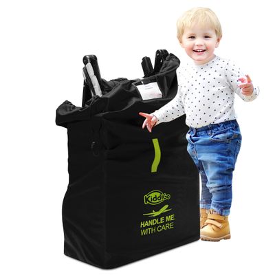 Kiddi Go Travel Stroller Bag for Airplane, Black and Green, 47" H x 24" W x 15" D, Fits Most Large, Single, Double, Jogging Strollers,Waterproof, Heavy-Duty Protection, Easy-to-Carry Design