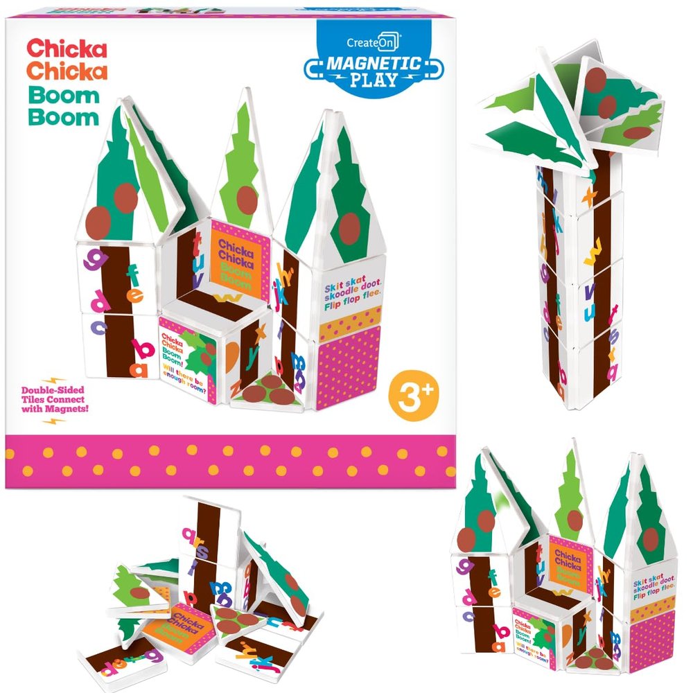 CreateOn Chicka Chicka Boom Boom Set, Magnetic Kids Building Toys, Educational Stem Toys for Ages 3+, 19 Pieces