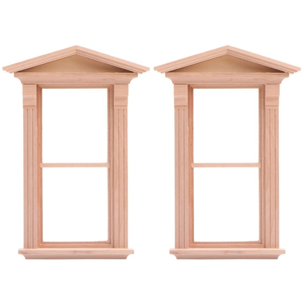 TOYANDONA Mini Toys 2 Pieces Windows Wooden Miniature Scene Window Doll Home Craft 1/12 Doll House Furniture Miniature Toy Mini Furniture Unprainted Toys