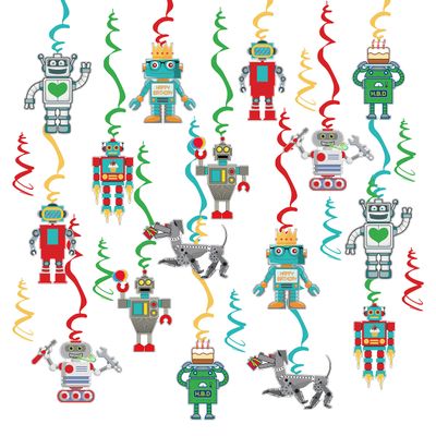 16pc Fun Robot Themed Hanging Swirls Birthday Party Decorations Happy Birthday Gear Up Robots Ceiling Swirls Robot Party Streamers for Tech-Loving Birthday Baby Shower Party Supplies