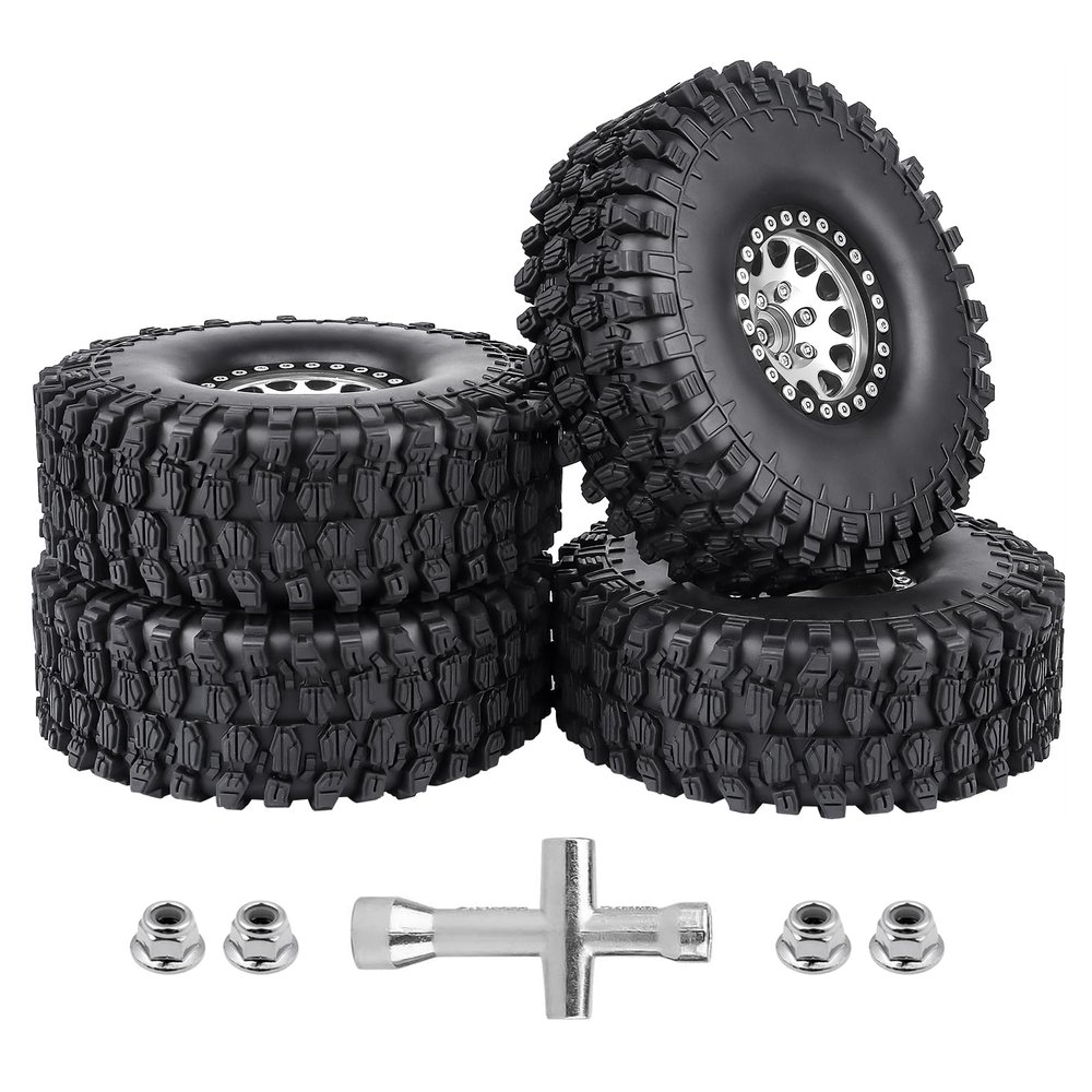 CrazyHobby Aluminum 1.9 Beadlock Wheels and Tires for Traxxas TRX4 Axial SCX10 II III RR10 Wraith Redcat Gen 8 Gen 7 RC4WD 1/10 Scale RC Crawler Rocks Mud(Color 4)