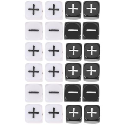 STOBOK 24Pcs Addition Subtraction Dice Set, 16mm Math Sign Dices for Classroom Teaching, Black White Acrylic Arithmetic Symbols, Manipulatives for Kids Learning Games