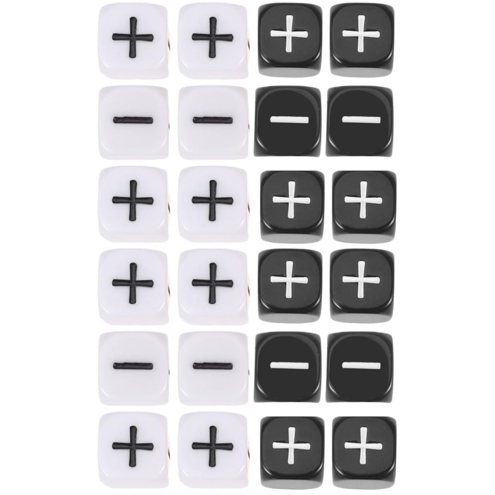 STOBOK 24Pcs Addition Subtraction Dice Set, 16mm Math Sign Dices for Classroom Teaching, Black White Acrylic Arithmetic Symbols, Manipulatives for Kids Learning Games