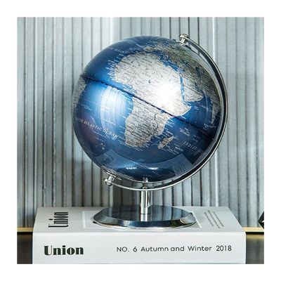 TOMYEUS Globes Black Gold Rotating GlobeEnglish Home Office Decoration European Style Light Luxury Creative Crafts Ornament Globe Geographic Globes (Color : 20CM Blue)