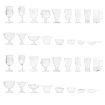 34 Pcs Dollhouse Cups 1: 17 Miniature Wine Glasses Mini Beer Cups Cocktail Martini Glasses Model for Dollhouse Decoration DIY Craft