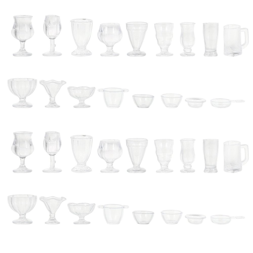 34 Pcs Dollhouse Cups 1: 17 Miniature Wine Glasses Mini Beer Cups Cocktail Martini Glasses Model for Dollhouse Decoration DIY Craft