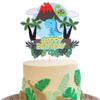 1 PCS Dinosaur Happy Birthday Cake Topper with Volcano Palm Leaves Tree Cloud Dinosaur Cake Pick for Dino Theme Baby Shower Kids Girls Boys Birthday Party Cake Decorations Supplies view 1