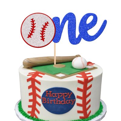 1 PCS Baseball One Cake Topper Glitter First Birthday Baseball Cake Pick Sports Cake Decorations for Baby Shower Kids Boys Girls 1st Birthday Party Supplies