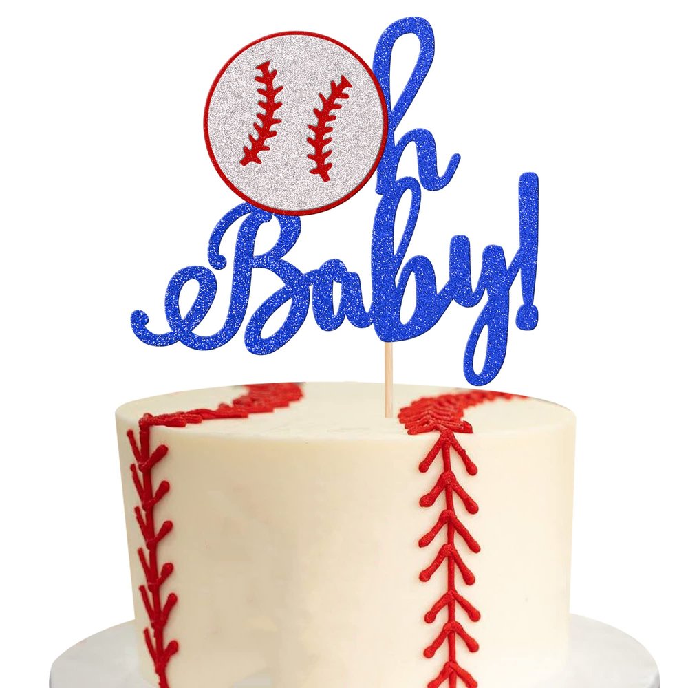 1 PCS Oh Baby Baseball Cake Topper - Glitter Gender Reveal Sports Cake Pick for Baseball Theme Baby Shower, Kids Boys Girls Birthday Party Cake Decorations Supplies