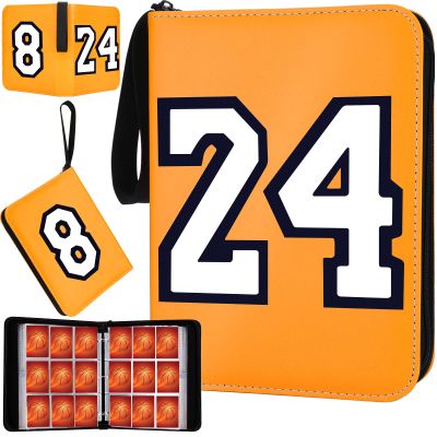 Basketball Card Binder 9 Pocket, #8#24 Sports Trading Card Holder with 50 Removable Sleeves Fits 900 Cards, Basketball Card Collection Album Storage Case Book Protectors for Kids Gift (Golden)