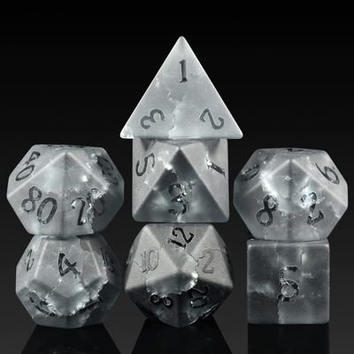Cracked Glass DND Dice 7 Piece Black Zircon Dice with Great Gift Case for DND Dungeons and Dragon Tabletop Game (Black Glass with Rasied Num)