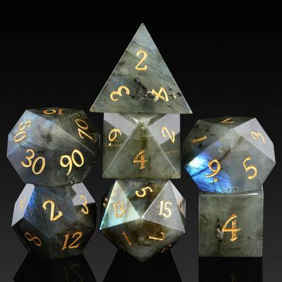 Labradorite Gemstone Dice Set DND,DNDND Full Set Real Stone Dice Set with Gorgeous Gift Case for Dungeons and Dragon and Tabletop Game (Labradorite)