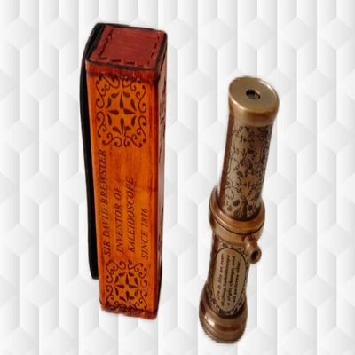 MUSKAN NAUTICAL STORE Functional Brass 3D Mirror Lens Kaleidoscope-Antique Replica Engraved Kaleidoscope with case-Birthday-Easter Gift