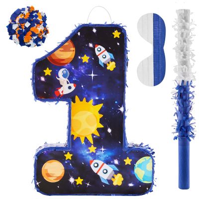 Lewtemi Number 1 Pinata for 1nd Birthday Party Decorations Birthday Pinata with Stick Eye Mask Baby Shower Decorations Party Supplies(Outer Space)