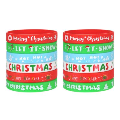 JUNEBRUSHS 24Pcs Christmas Silicone Bracelets, Rubber Wristbands Christmas Party Favors for Kids Decorations for Xmas Stocking Stuffers Wrist Band Accessories Gifts Supplies