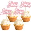 24Pcs Happy Birthday Cupcake Toppers Pink Glitter Birthday Cupcake Food Picks for Celebrating Happy Birthday Party Cake Decorations Supplies view 1