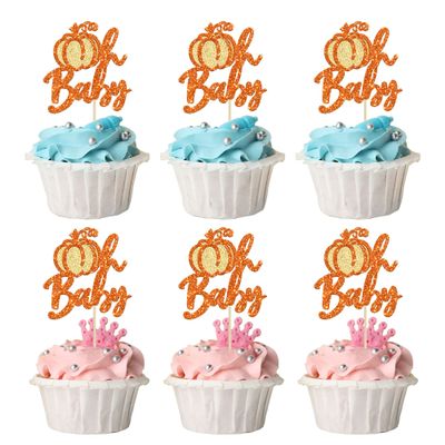 24Pcs Pumpkin Oh Baby Cupcake Toppers Glitter Pumpkin Birthday Baby Shower Party Decorations Pumpkin Birthday Cake Decorations Fall Babyshower Birthday Party Cupcake Picks