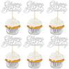 24 Pack Happy Birthday Cupcake Toppers Glitter Birthday Cupcake Food Picks for Celebrating Happy Birthday Party Cake Decorations Supplies Silver view 1