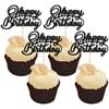 24Pcs Happy Birthday Cupcake Toppers Glitter Birthday Cupcake Food Picks for Celebrating Happy Birthday Party Cake Decorations Supplies Black view 1