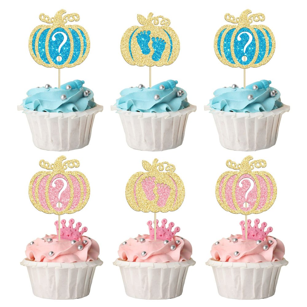 24pcs Pumpkin Cupcake Toppers & Cake Decorations for Kids Birthday & Babyshower