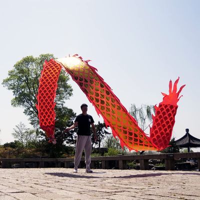 Golden Dragon Poi with 3D Real-Like Plastic Dragon Head and Swing Rope Combo, Chinese Dragon Dance Wulong Flowy Flinging Dragon Body Ribbon Streamer Set (Red)