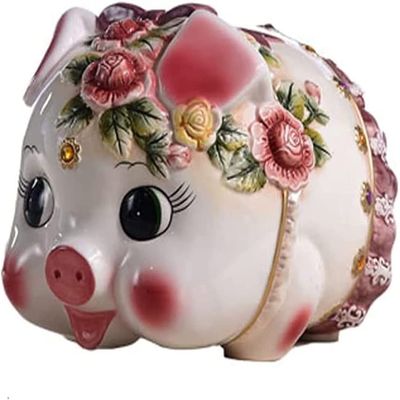 NIUBB Cartoon Money Pot Ceramic Piggy Bank Birthday Piggy Bank Home Living Room Money Bank Country Pastoral Zodiac Pig Decoration Birthday Gift Money Pot (Color : OneColor, Size : 25 * 20CM)