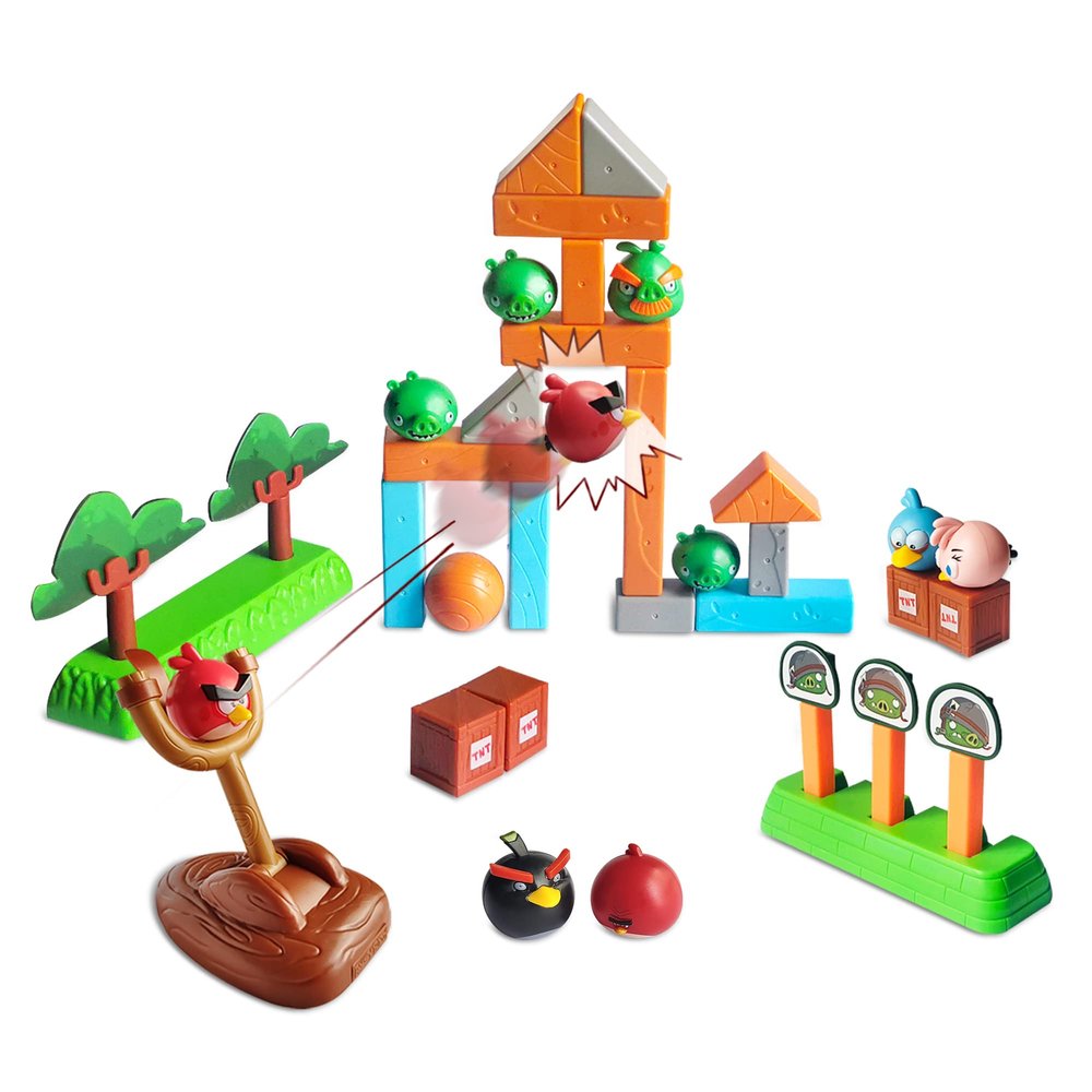 ROLOSO Newly Licensed Angry Birds Toys Playsets Build N Launch Construction Brick Assembly Building Blocks Sets Pig City Strike 2 Takedown Space Planet Game Catapult Slingshot Gift Box 33pcs