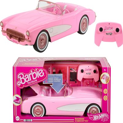 Barbie Hot Wheels RC Corvette from The Movie, Full-Function Remote-Control Toy Car Holds 2 Dolls