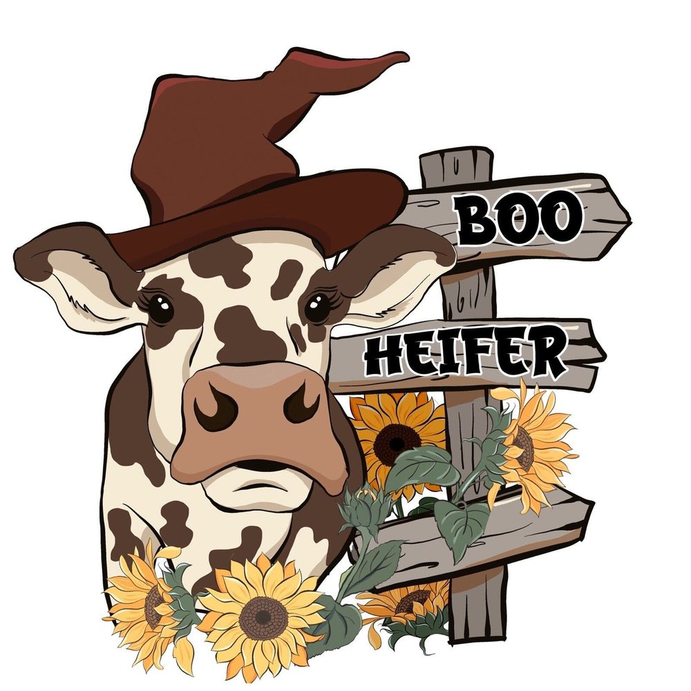 4 Boo Heifer Sticker SuFor NFLowers Farm Life Fall Harvest Cow Moo Cute