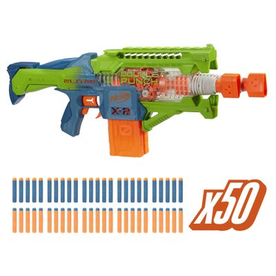 Nerf Elite 2.0 Double Punch Motorized Blaster, 50 Darts, 2x 10-Dart Clips, Ages 8+