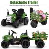 OLAKIDS 12V Kids Ride On Tractor, 2 in 1 Electric Vehicle with Remote Control, Detachable Trailer, Toddlers Battery Powered Driving Toy with 2 Speeds, Music, USB, Bluetooth, Lights (Greyish-Green) view 3