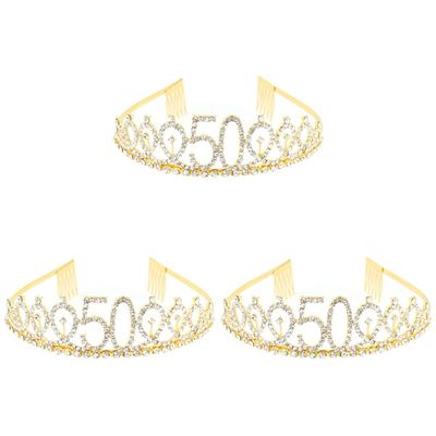 FRCOLOR 3pcs Golden Rhinestone Birthday with Alloy Insertion Hair Comb for Birthday Celebrations Engagements and Parties Stylish and Eye-catching Design