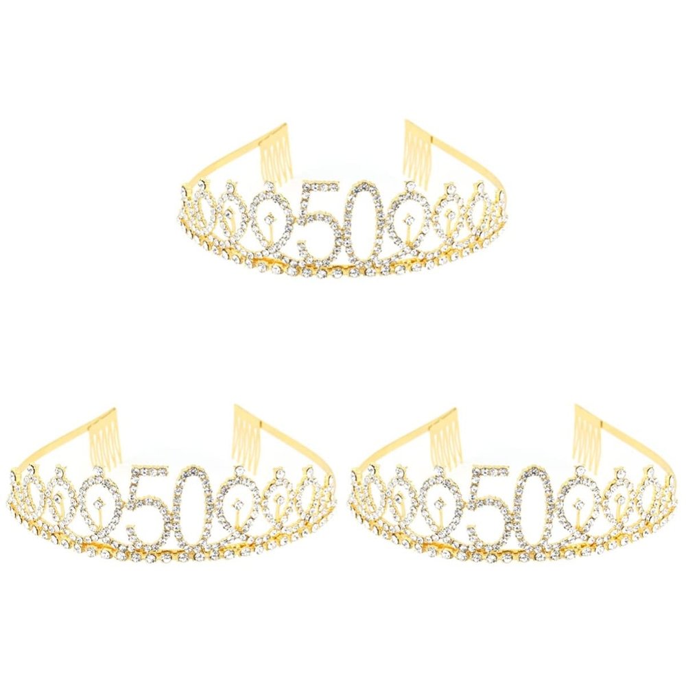 FRCOLOR 3pcs Golden Rhinestone Birthday with Alloy Insertion Hair Comb for Birthday Celebrations Engagements and Parties Stylish and Eye-catching Design