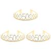 FRCOLOR 3pcs Golden Rhinestone Birthday with Alloy Insertion Hair Comb for Birthday Celebrations Engagements and Parties Stylish and Eye-catching Design view 1