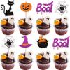 24 Pack Halloween Cupcake Toppers Glitter Witch Cat Pumpkin Spider Web Cupcake Picks Boo Ghost Cake Decorations for Happy Halloween Theme Baby Shower Birthday Party Supplies view 1